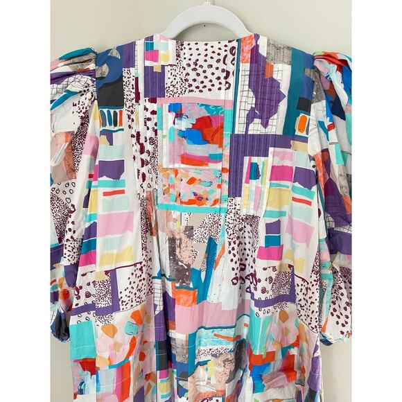 Hunter Bell Jenkins Mini Dress Patchwork Print Cotton Puff Sleeve Tuckernuck - Picture 9 of 12